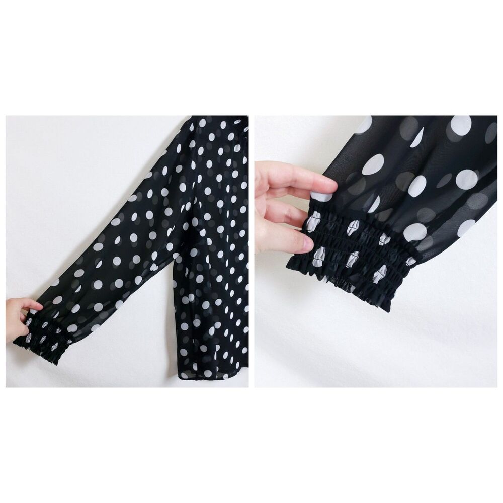 Torrid Polka Dot Sheer Blouse Womens 3X Smocked Neck Parisian Classic Retro - Picture 4 of 8